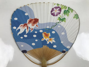 Japanese Paper Fan Fukakusa Uchiwa Bamboo Vtg Morning Glory Goldfish Summer U177