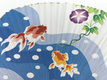 Japanese Paper Fan Fukakusa Uchiwa Bamboo Vtg Morning Glory Goldfish Summer U177