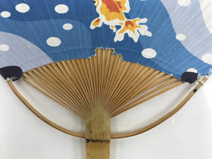 Japanese Paper Fan Fukakusa Uchiwa Bamboo Vtg Morning Glory Goldfish Summer U177