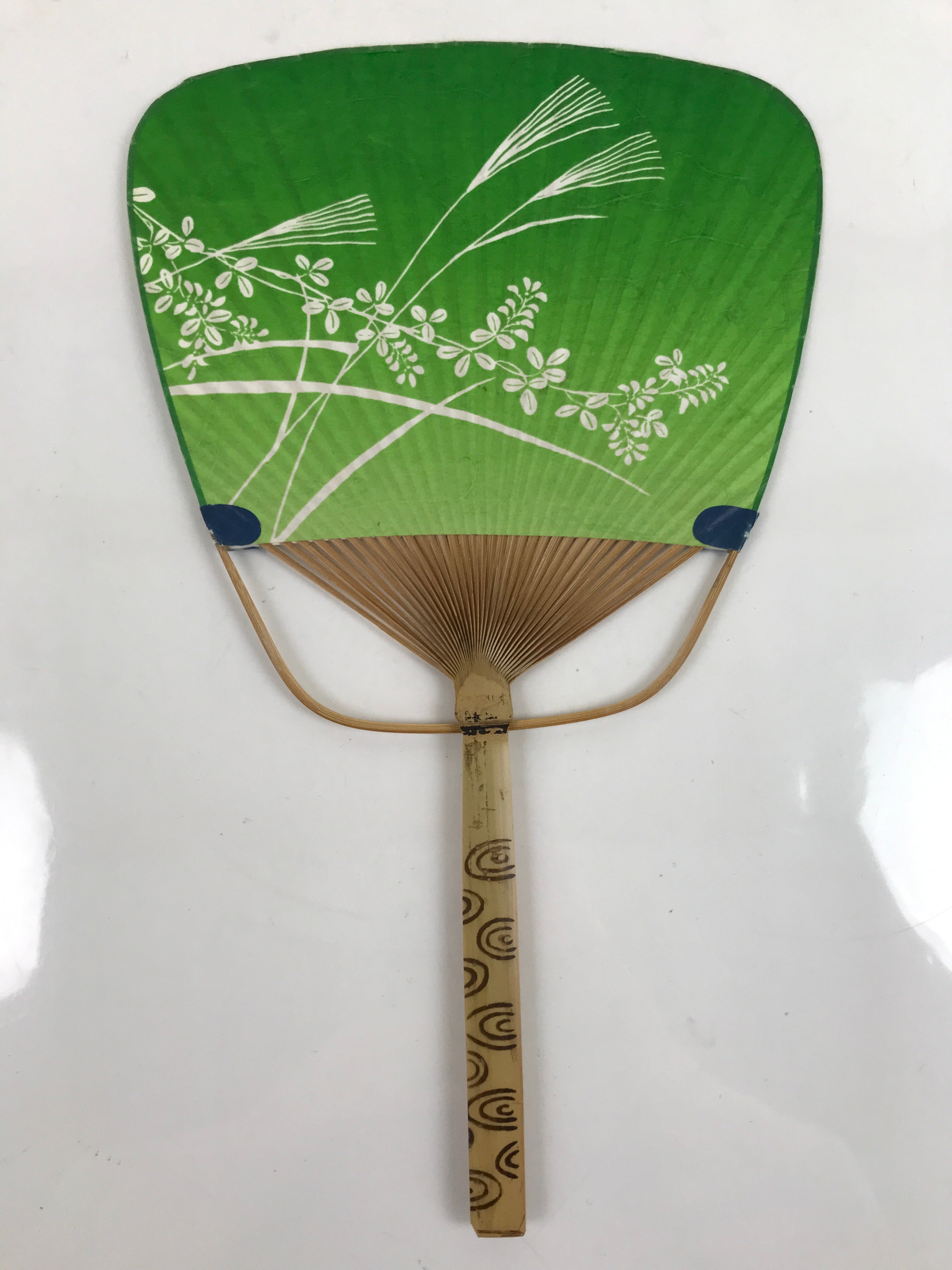 Japanese Paper Fan Fukakusa Uchiwa Bamboo Vtg Susuki Hagi Autumn Green U178