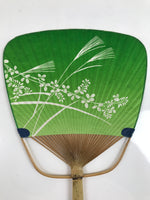 Japanese Paper Fan Fukakusa Uchiwa Bamboo Vtg Susuki Hagi Autumn Green U178