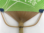 Japanese Paper Fan Fukakusa Uchiwa Bamboo Vtg Susuki Hagi Autumn Green U178