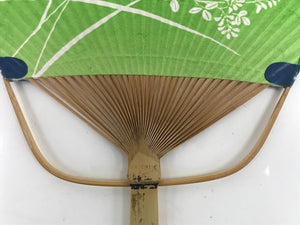 Japanese Paper Fan Fukakusa Uchiwa Bamboo Vtg Susuki Hagi Autumn Green U178