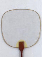 Japanese Paper Fan Uchiwa Vtg Bamboo Frame Water Marble Kanji Calligraphy U181