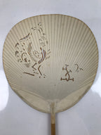 Japanese Paper Fan Uchiwa Vtg Bamboo Frame Zodiac Rooster Cutout White U167