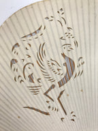 Japanese Paper Fan Uchiwa Vtg Bamboo Frame Zodiac Rooster Cutout White U167