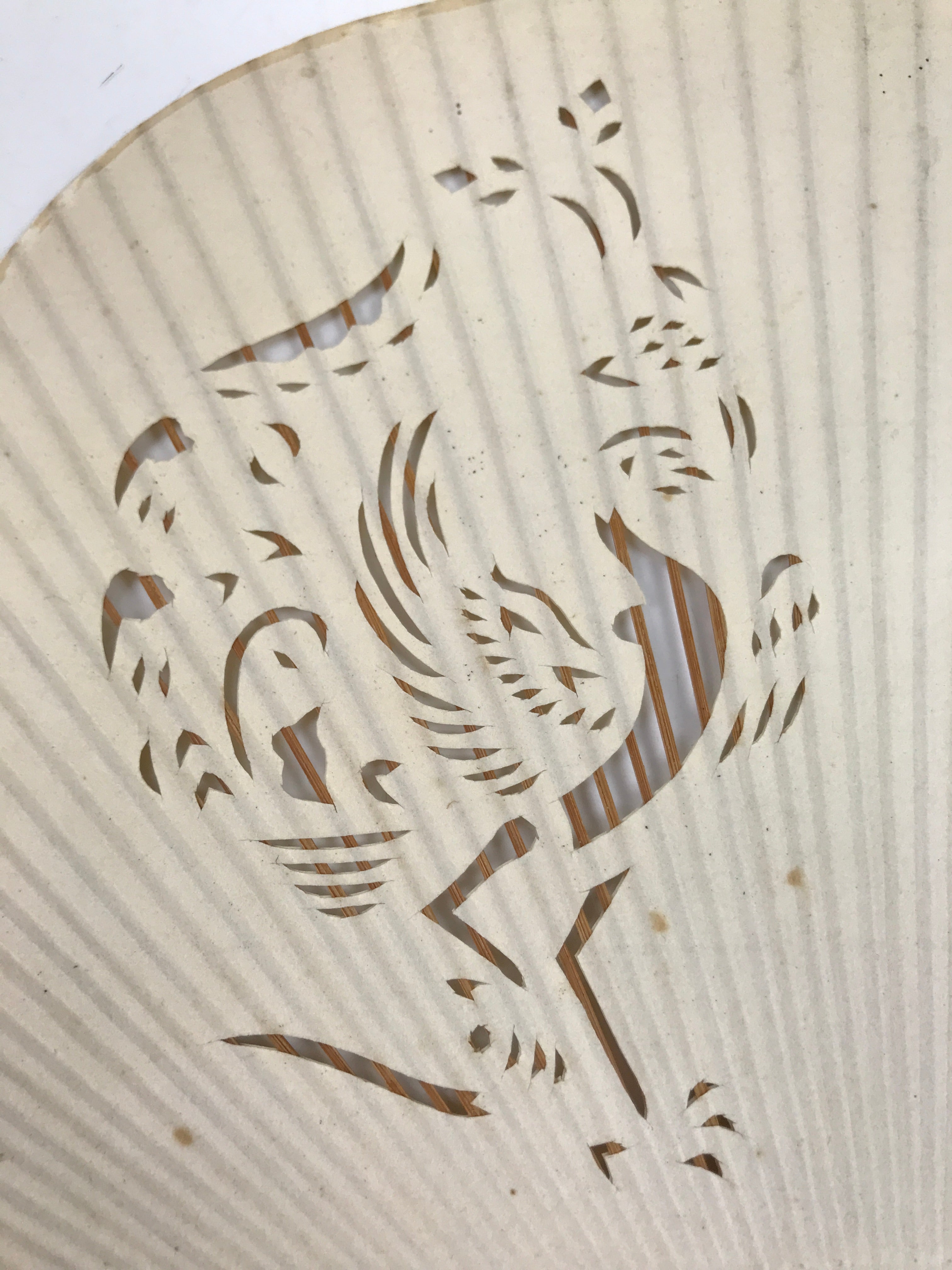 Japanese Paper Fan Uchiwa Vtg Bamboo Frame Zodiac Rooster Cutout White U167