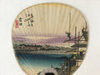 Japanese Paper Fan Uchiwa Vtg Handmade Decoration Landscape Ukiyoe JK575
