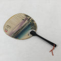 Japanese Paper Fan Uchiwa Vtg Handmade Decoration Landscape Ukiyoe JK575