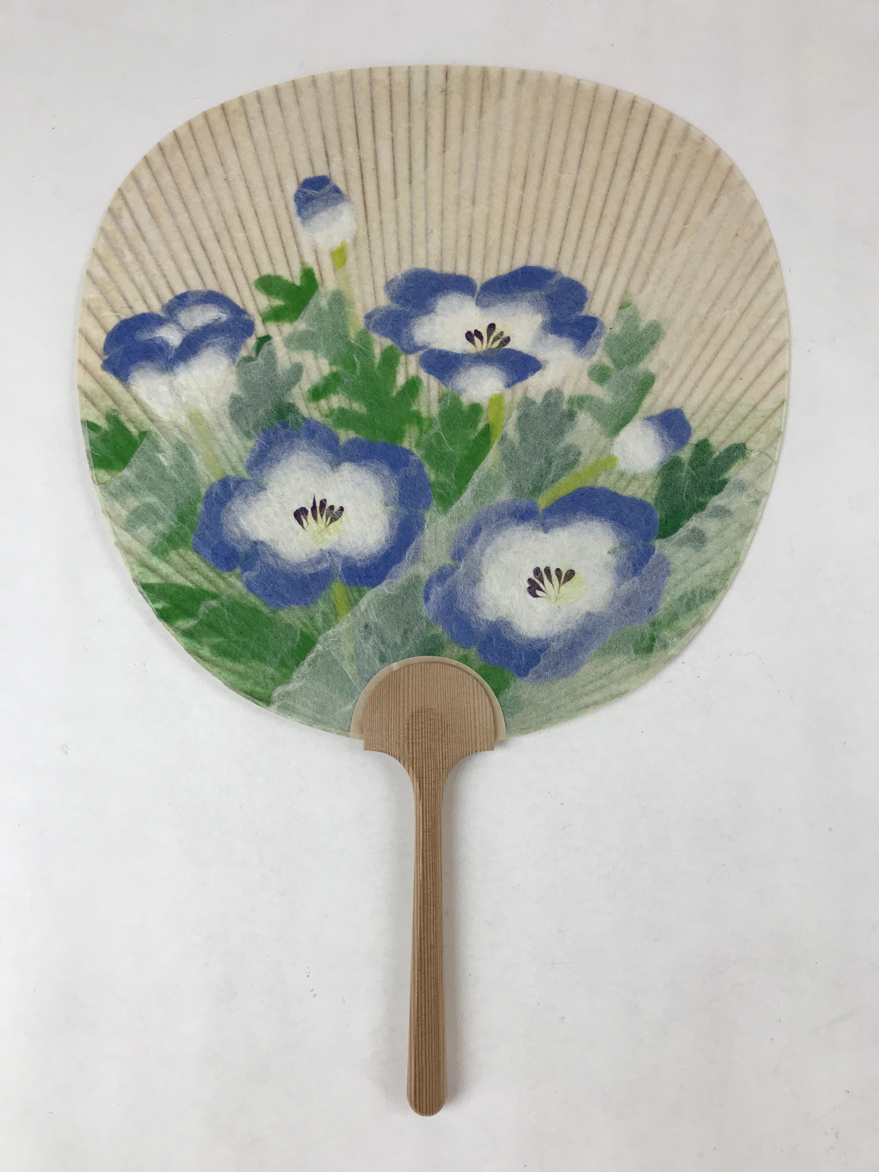 Japanese Paper Fan Uchiwa Vtg Issei Yamauchi Obara Washi Art Nemophila Blue U118