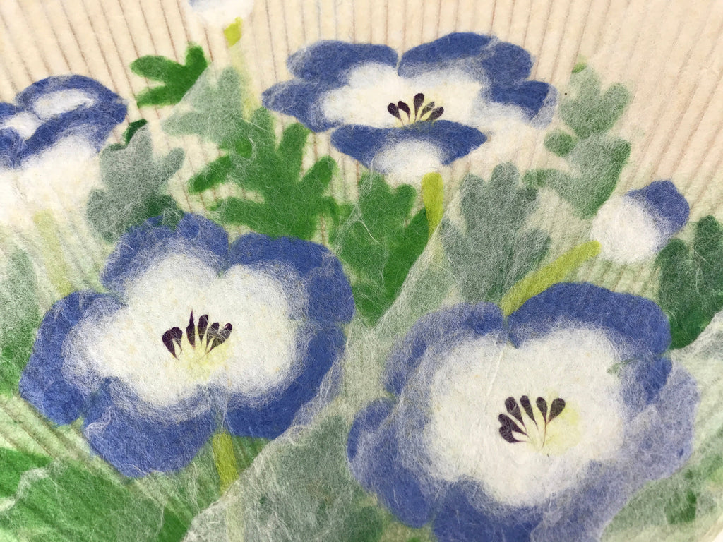 Japanese Paper Fan Uchiwa Vtg Issei Yamauchi Obara Washi Art Nemophila