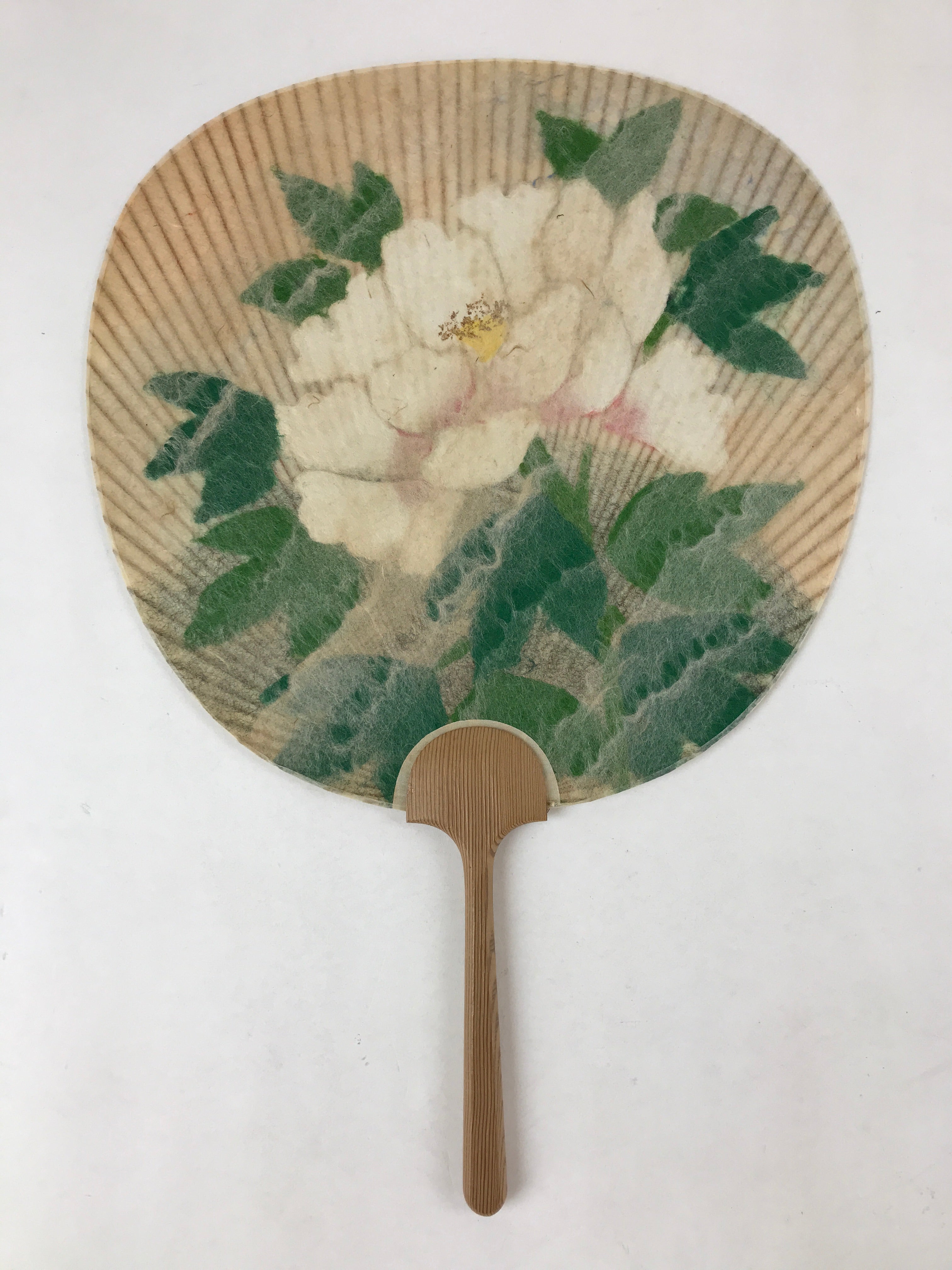 Japanese Paper Fan Uchiwa Vtg Issei Yamauchi Obara Washi Art Peony Flower U117