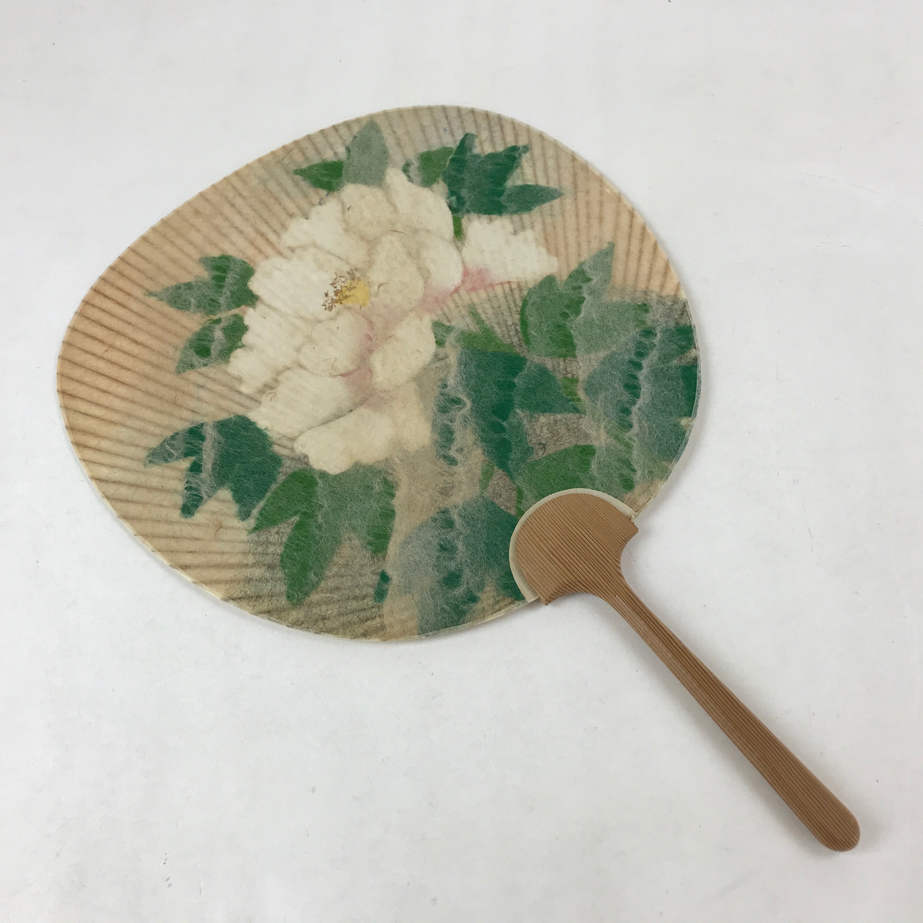 Japanese Paper Fan Uchiwa Vtg Issei Yamauchi Obara Washi Art Peony Flower U117