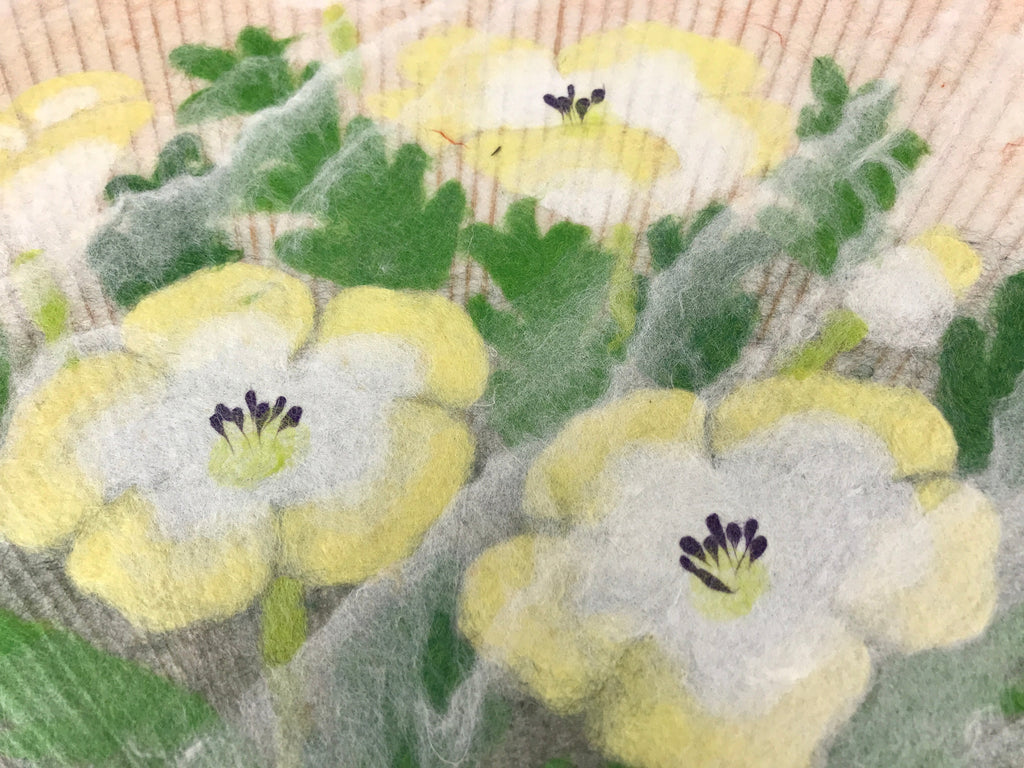 Japanese Paper Fan Uchiwa Vtg Issei Yamauchi Obara Washi Nemophila Yellow U119