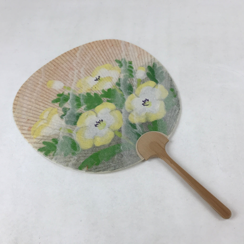 Japanese Paper Fan Uchiwa Vtg Issei Yamauchi Obara Washi Nemophila Yellow U119