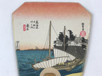 Japanese Paper Fan Uchiwa Vtg Postcard Decoration Landscape Ukiyoe JK598