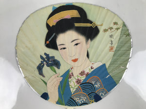 Japanese Paper Fan Uchiwa Vtg Resin Frame Geisha Beautiful Woman Kimono U180