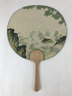 Japanese Paper Fan Uchiwa Vtg Wall Hanger Kodama Kibo Waterfall Pool Green U116