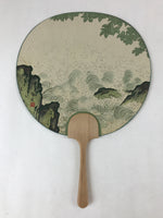 Japanese Paper Fan Uchiwa Vtg Wall Hanger Kodama Kibo Waterfall Pool Green U116