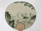 Japanese Paper Fan Uchiwa Vtg Wall Hanger Kodama Kibo Waterfall Pool Green U116