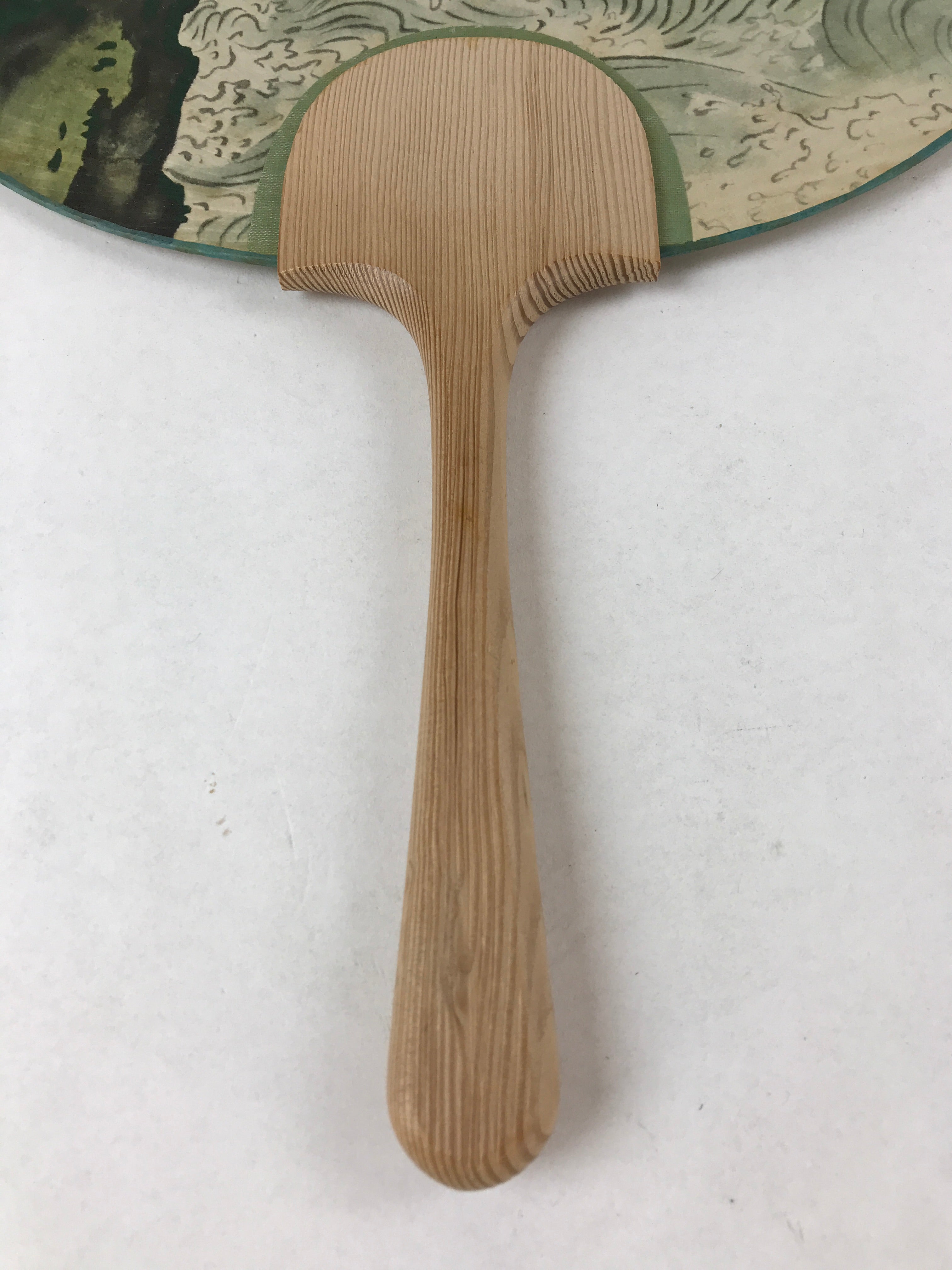 Japanese Paper Fan Uchiwa Vtg Wall Hanger Kodama Kibo Waterfall Pool Green U116