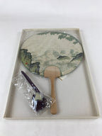 Japanese Paper Fan Uchiwa Vtg Wall Hanger Kodama Kibo Waterfall Pool Green U116