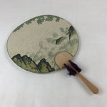 Japanese Paper Fan Uchiwa Vtg Wall Hanger Kodama Kibo Waterfall Pool Green U116