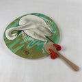 Japanese Paper Fan Uchiwa Vtg Wall Hanger Meiji Hashimoto White Heron Green U115