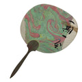 Japanese Paper Fan Uchiwa Vtg Wood Frame Water Marble Kanji Pastel Black U184
