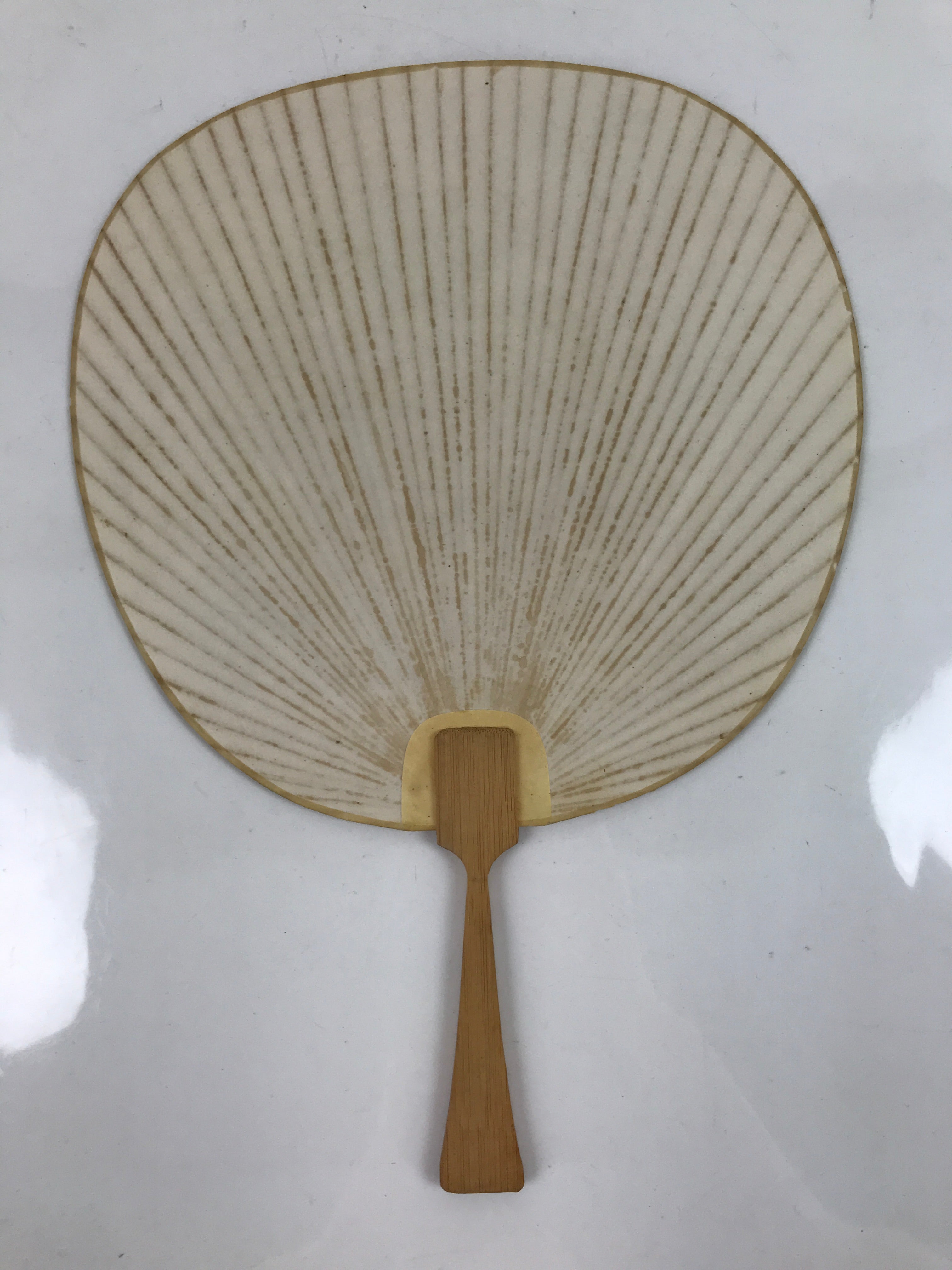 Japanese Paper Fan Uchiwa Vtg Wooden Handle Morning Glories Asagao Blue U170