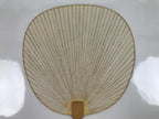 Japanese Paper Fan Uchiwa Vtg Wooden Handle Morning Glories Asagao Blue U170