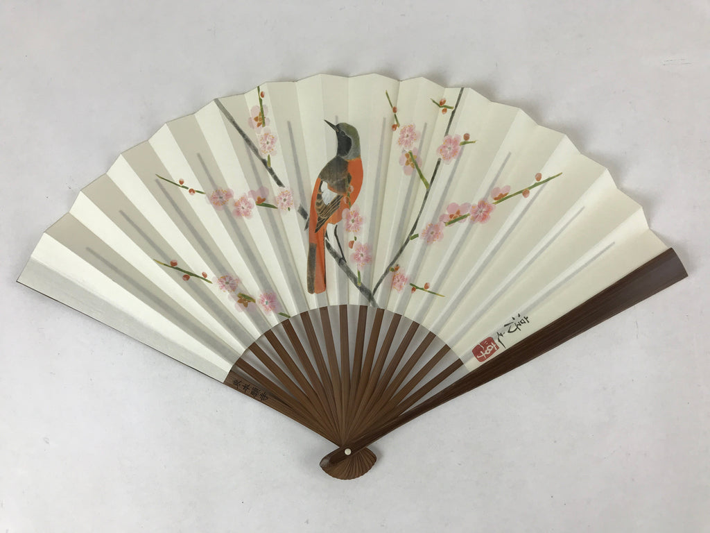 Japanese Paper Folding Fan Sensu Bamboo Bird Plum Blossom Higashi Honganji 4D787