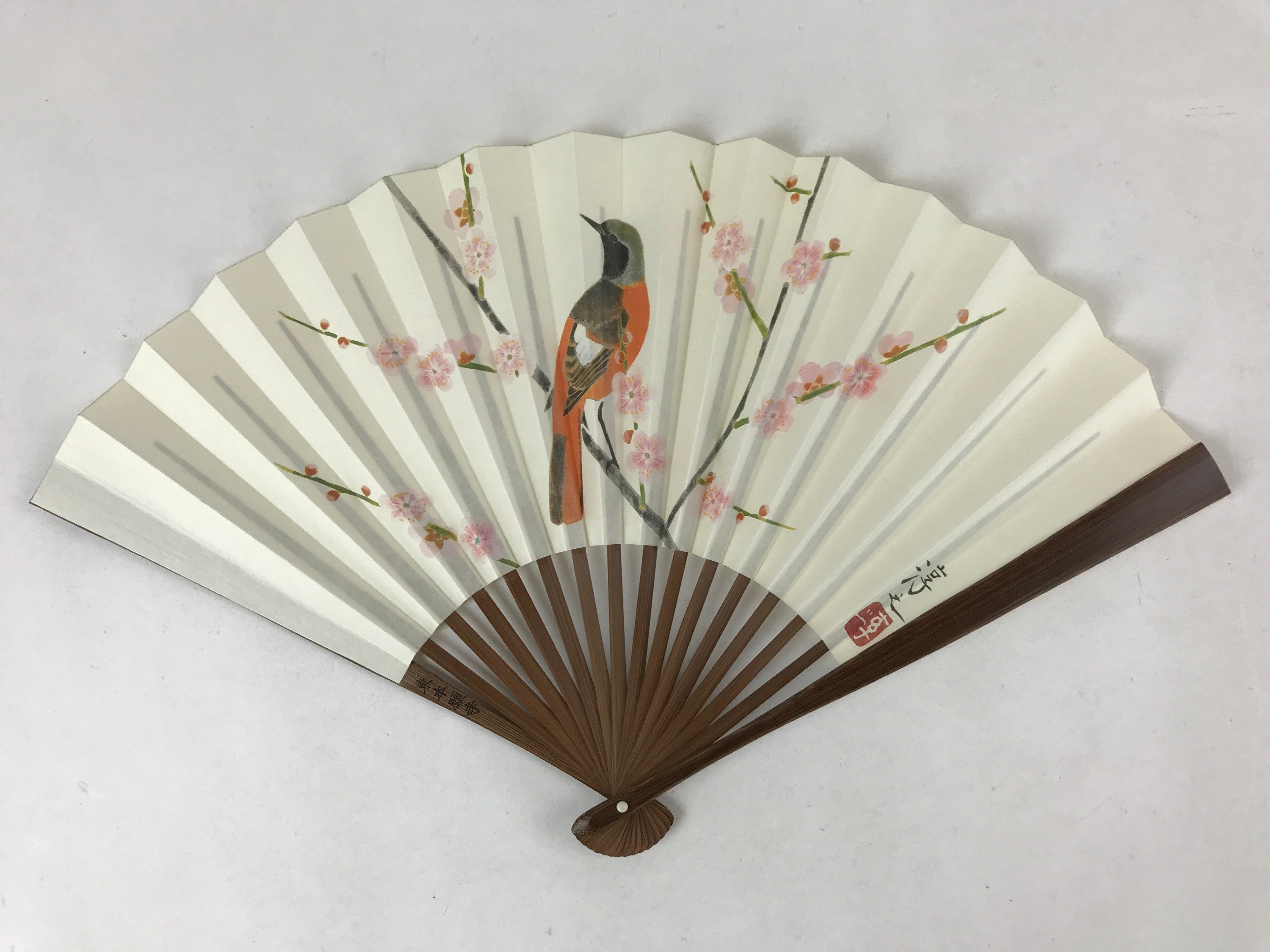 Japanese Paper Folding Fan Sensu Bamboo Bird Plum Blossom Higashi Honganji 4D787