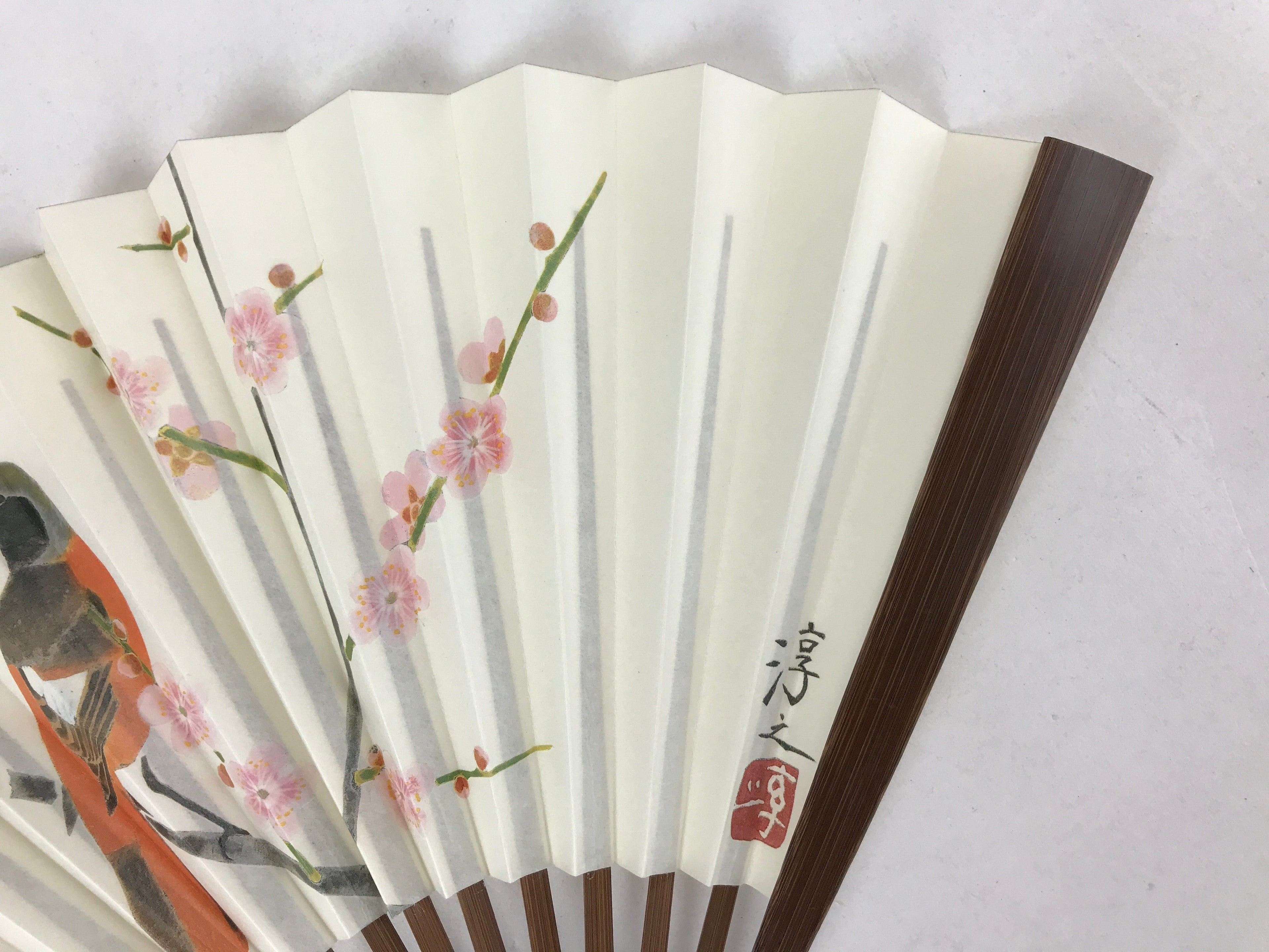 Japanese Paper Folding Fan Sensu Bamboo Bird Plum Blossom Higashi Honganji 4D787