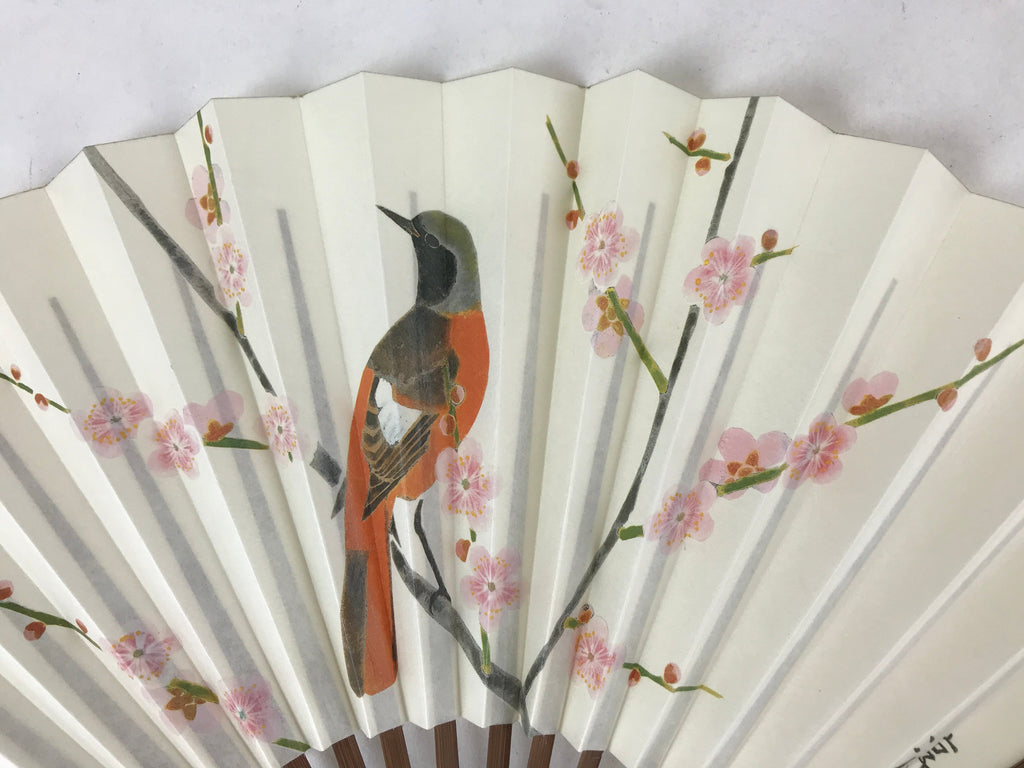 Japanese Paper Folding Fan Sensu Bamboo Bird Plum Blossom Higashi Honganji 4D787
