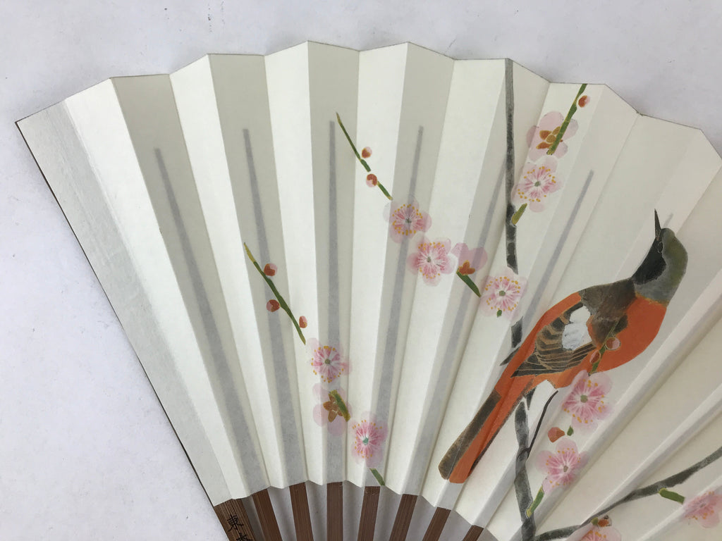 Japanese Paper Folding Fan Sensu Bamboo Bird Plum Blossom Higashi Honganji 4D787