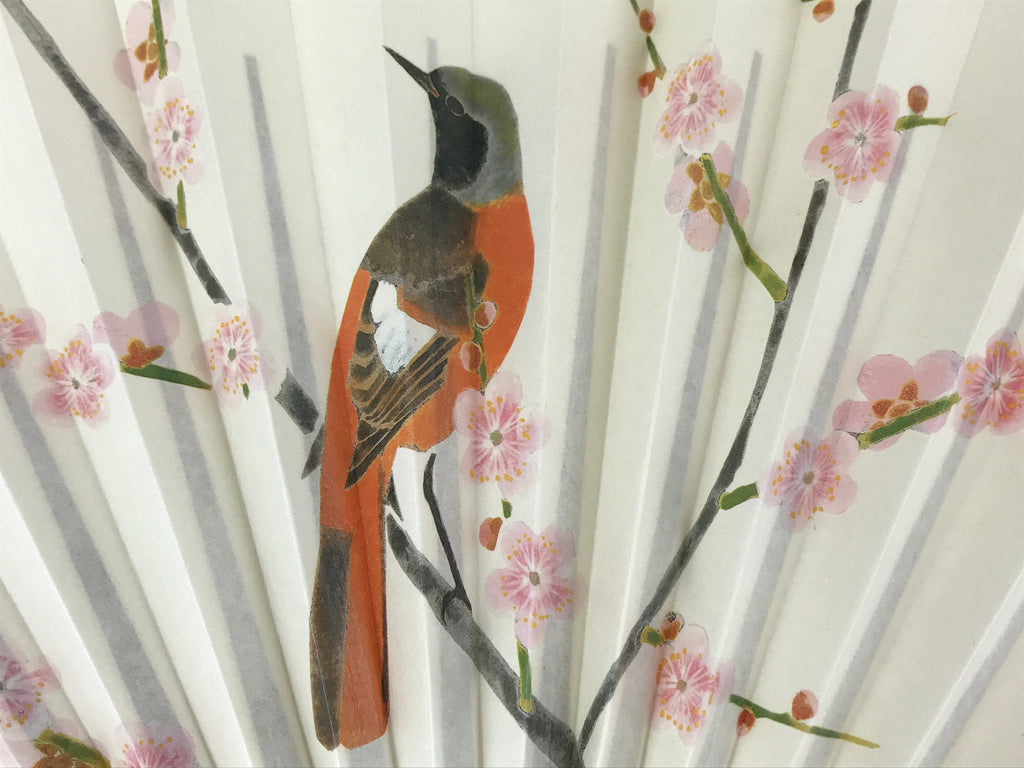 Japanese Paper Folding Fan Sensu Bamboo Bird Plum Blossom Higashi Honganji 4D787
