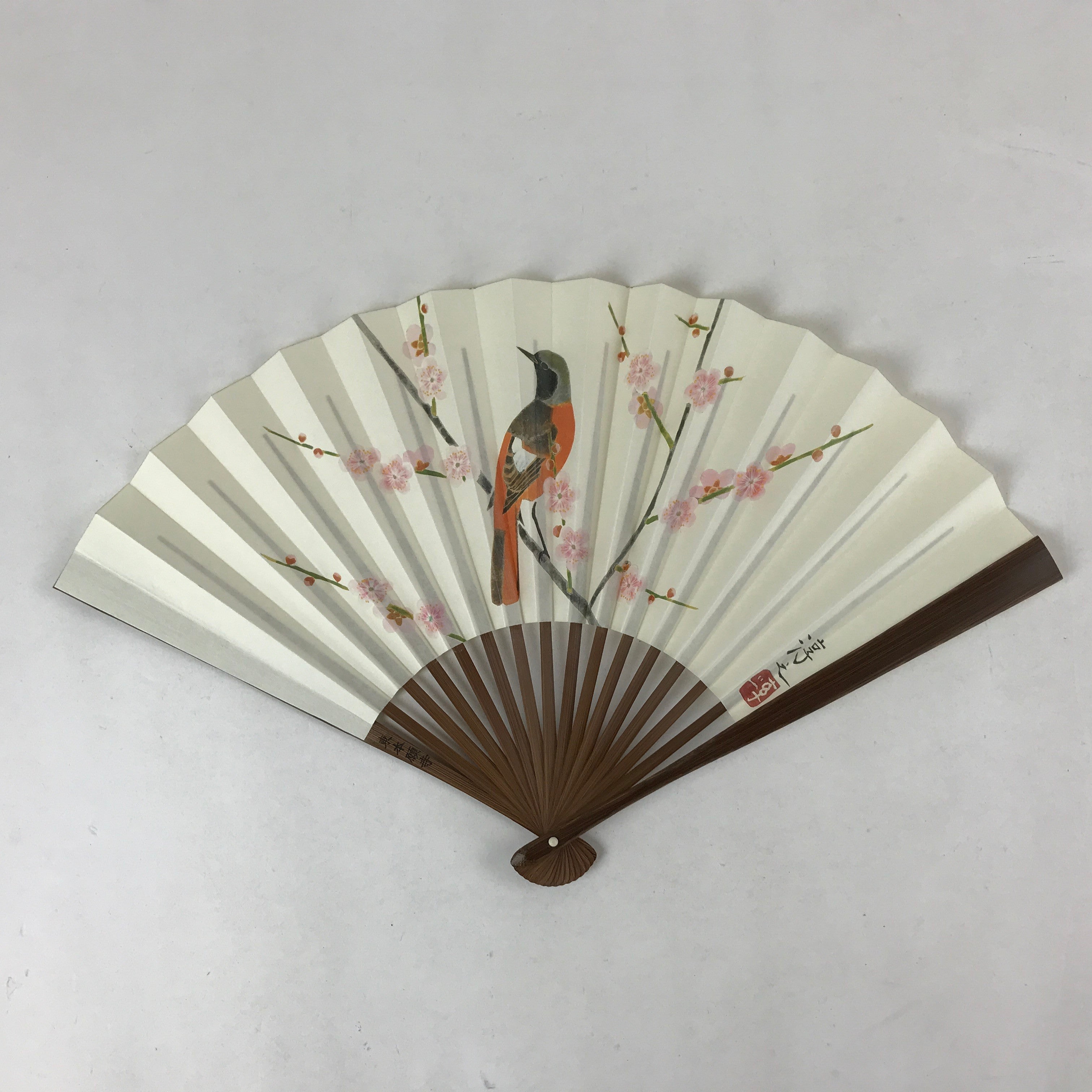 Japanese Paper Folding Fan Sensu Bamboo Bird Plum Blossom Higashi Honganji 4D787