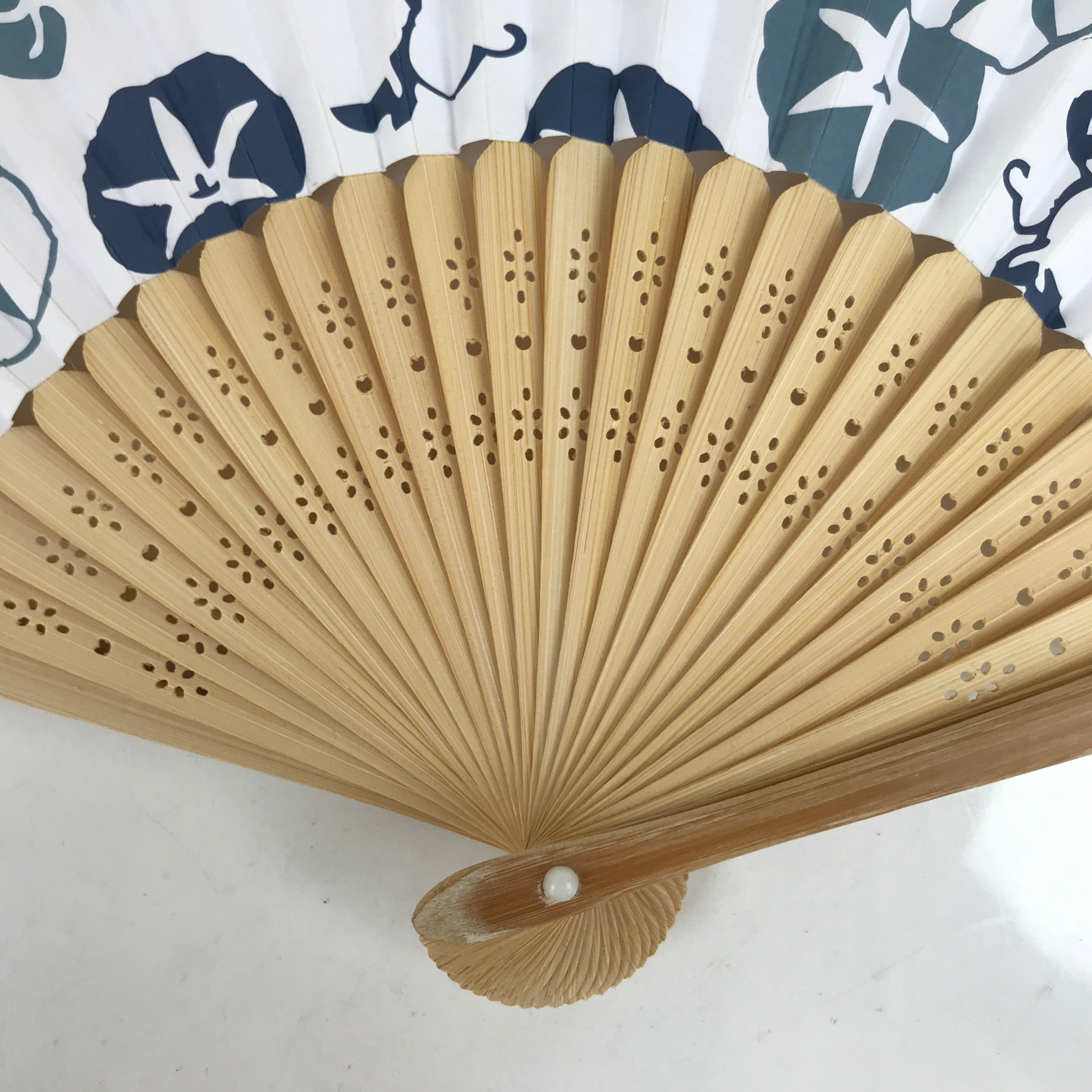 Japanese Paper Folding Fan Sensu Bamboo Frame Asagao Morning Glories 4D843