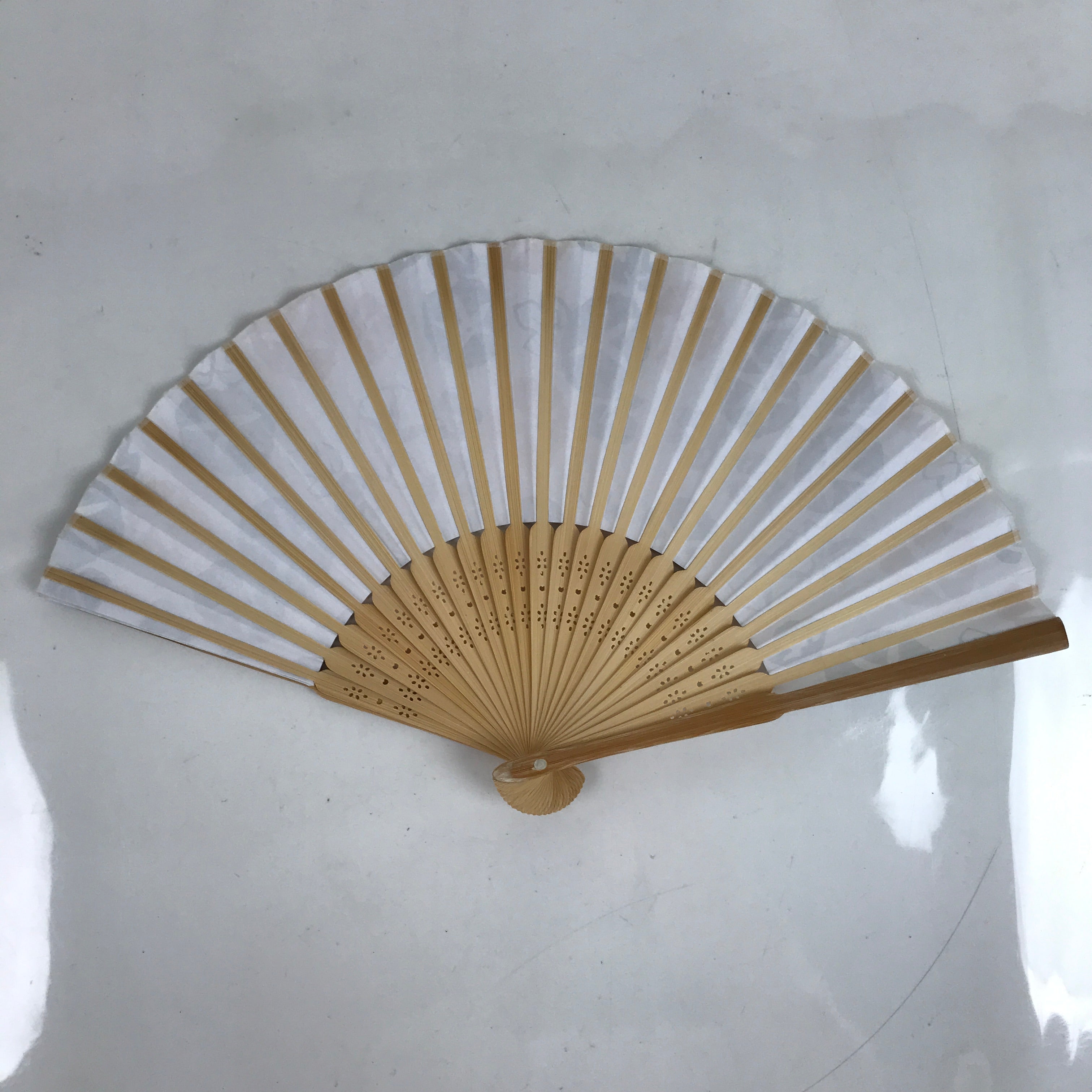 Japanese Paper Folding Fan Sensu Bamboo Frame Asagao Morning Glories 4D843