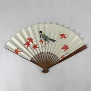 Japanese Paper Folding Fan Sensu Bamboo Frame Bird Momiji Higashi Honganji 4D785