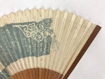 Japanese Paper Folding Fan Sensu Bamboo Frame Birds Kanji Text Blue 4D784