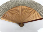 Japanese Paper Folding Fan Sensu Bamboo Frame Brown Silver Floral Swirl 4D898