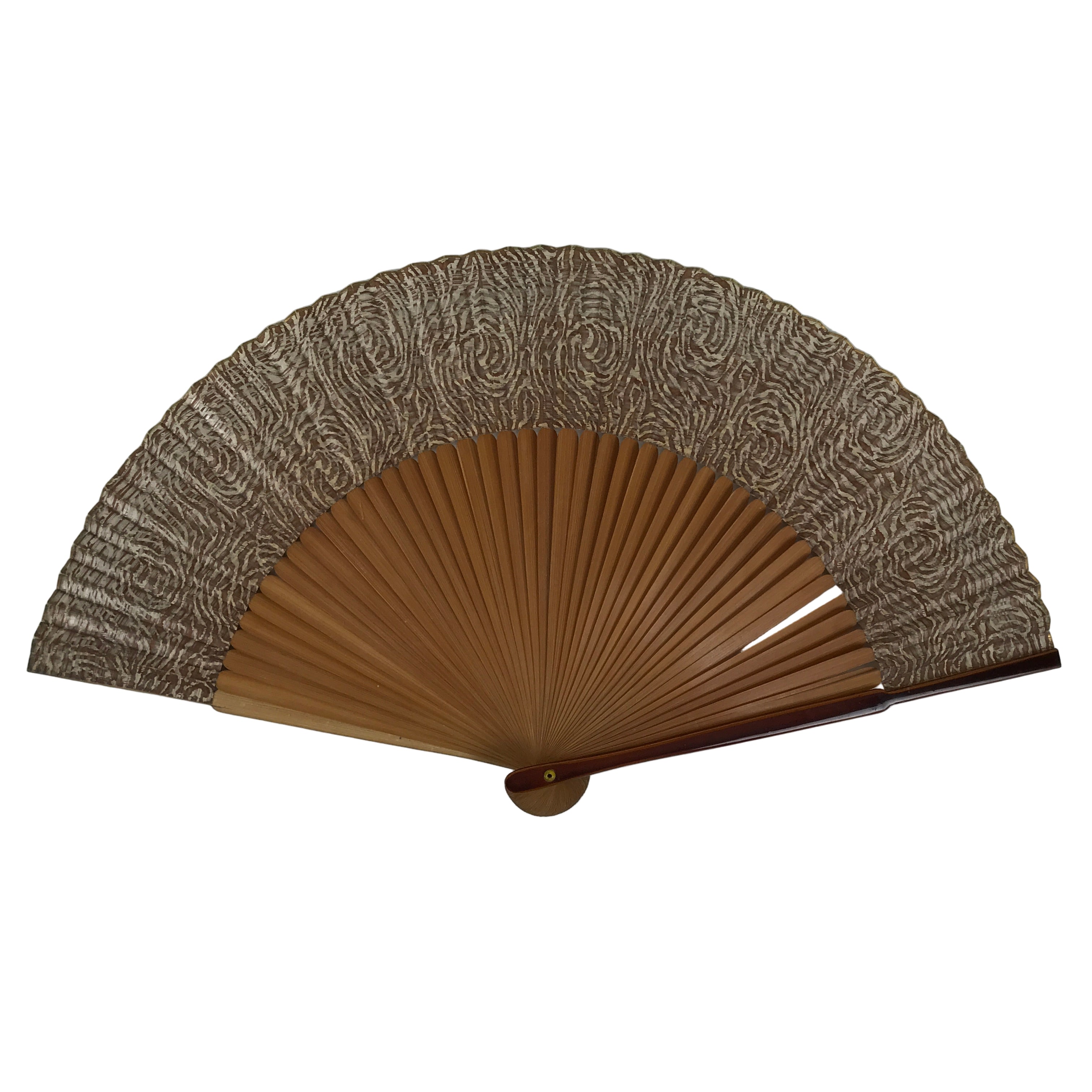 Japanese Paper Folding Fan Sensu Bamboo Frame Brown Silver Floral Swirl 4D898