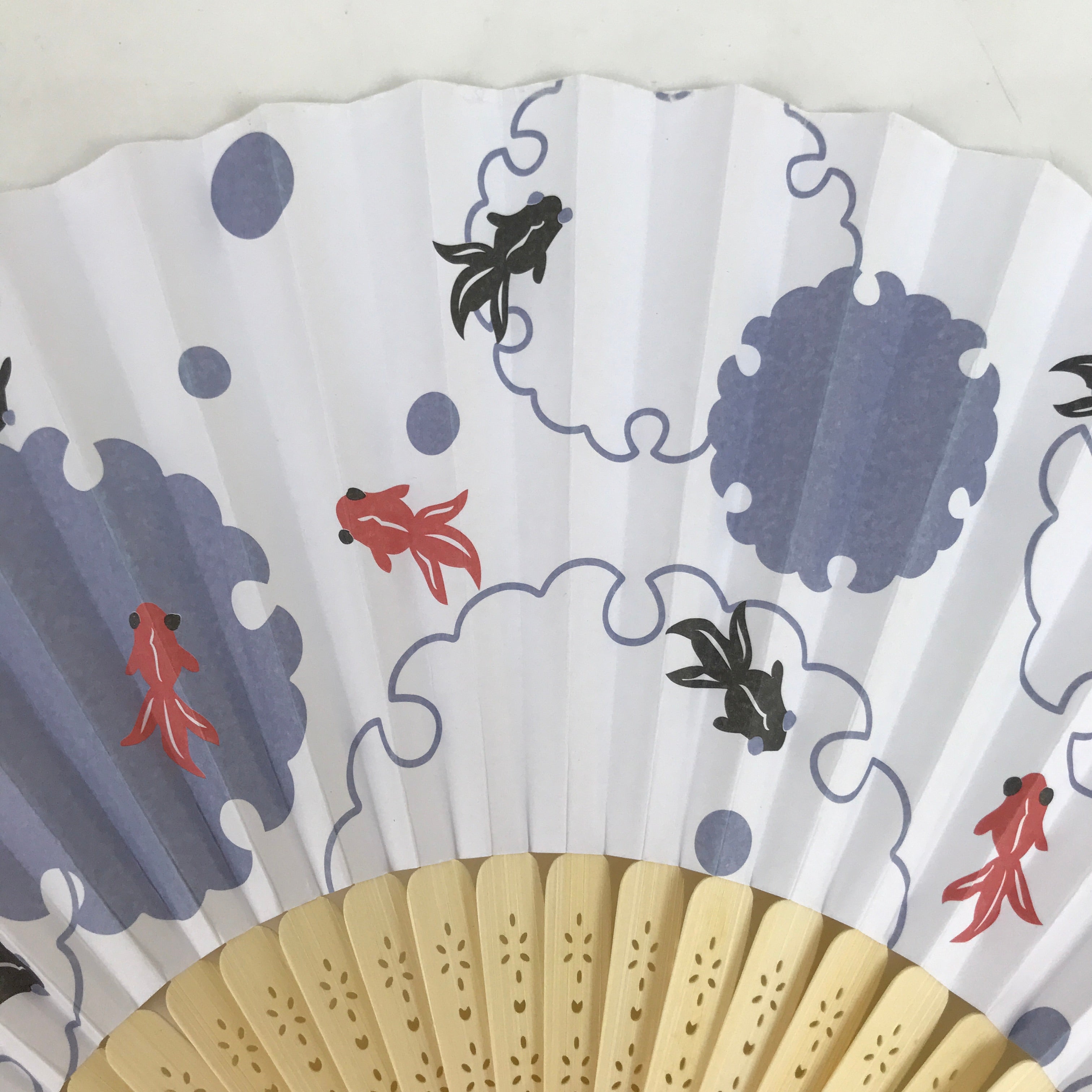 Japanese Paper Folding Fan Sensu Bamboo Frame Goldfish Kingyo Purple 4D833