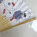 Japanese Paper Folding Fan Sensu Bamboo Frame Goldfish Kingyo Purple 4D833