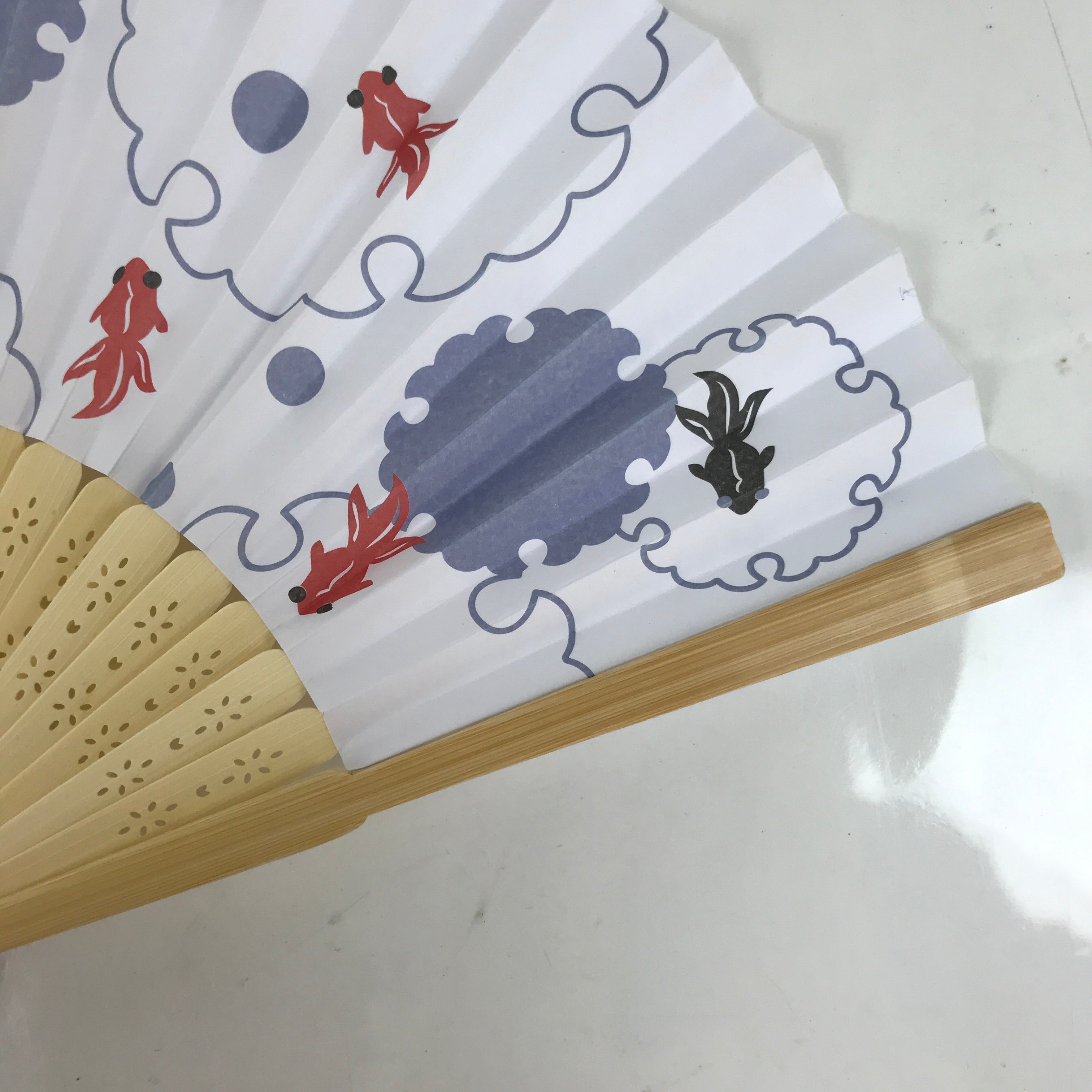 Japanese Paper Folding Fan Sensu Bamboo Frame Goldfish Kingyo Purple 4D833