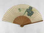 Japanese Paper Folding Fan Sensu Bamboo Frame Gourd Leaves Green 4D788