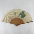 Japanese Paper Folding Fan Sensu Bamboo Frame Gourd Leaves Green 4D788