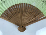 Japanese Paper Folding Fan Sensu Bamboo Frame Green JAF Senryu Haiku Poem 5D42